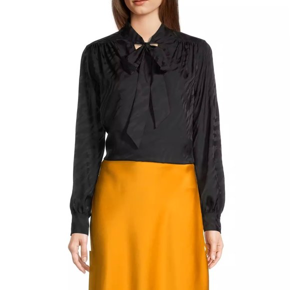 Worthington Womens Split Tie Neck Long Sleeve Blouse - Picture 1 of 3